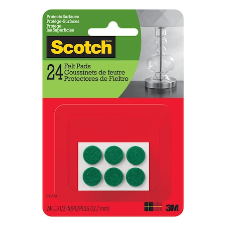 Scotch SelfStick Felt Pads SP852NA, Grn, .5, PK24 SP852NA